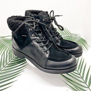 Geox Rawelle ABX Faux Shearling Trimmed Waterproof Ankle Boots Black 37 NWOB